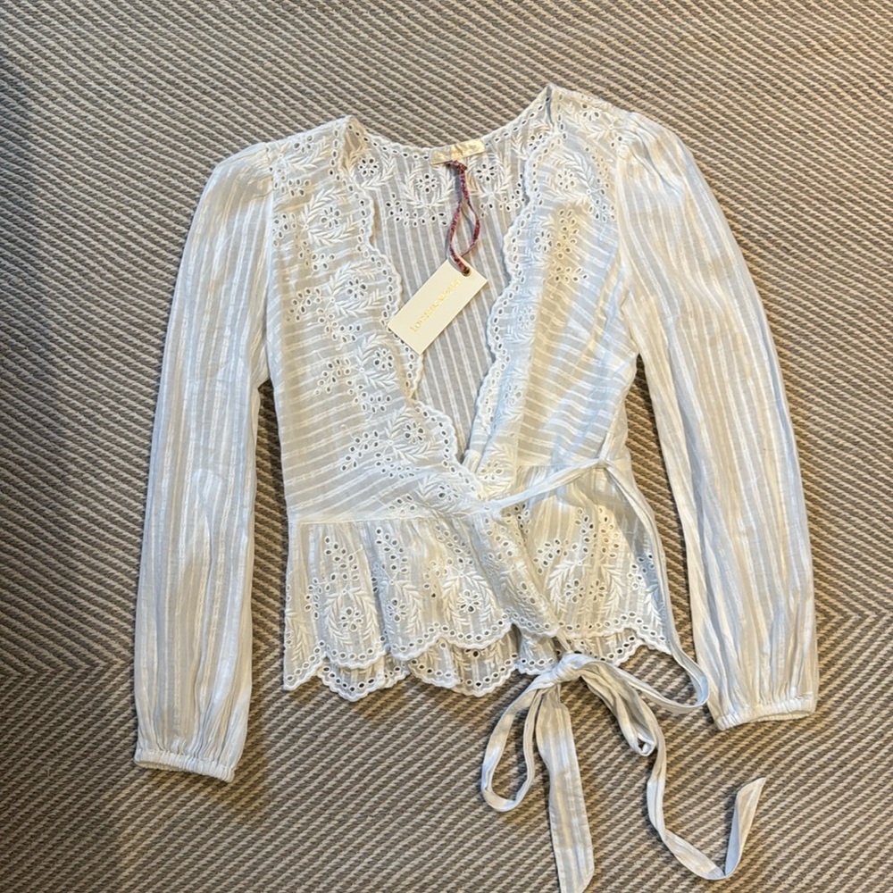 LoverShackFancy Polla White Lace Wrap Top